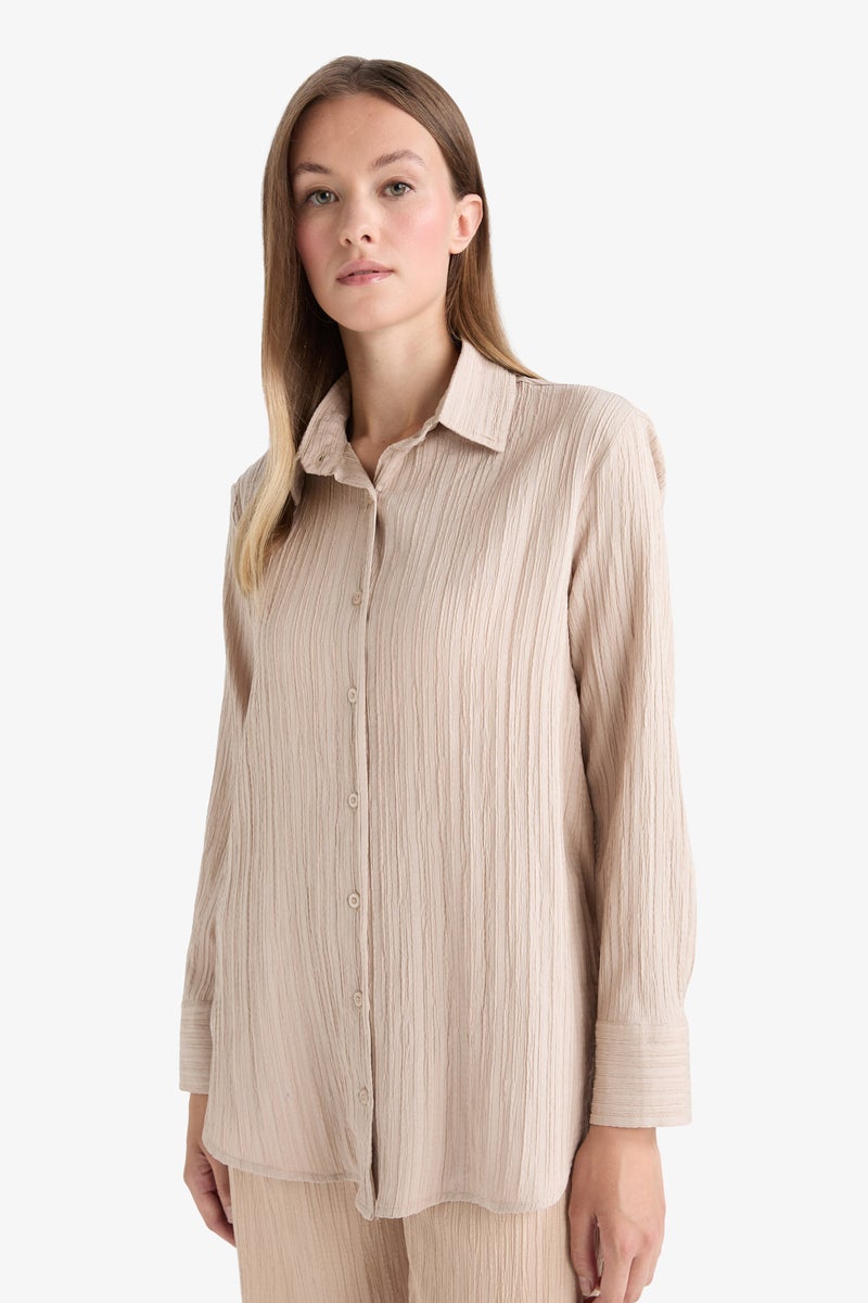 DeFacto Beige Woman Relax Fit Long Sleeve Tunic Casual - Image 3
